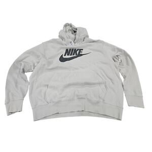 Nike Gray Swoosh Hoodie Pullover Streetwear Athleisure Cotton Blend Large